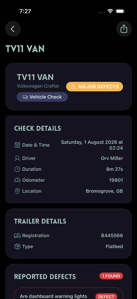 AutoMauve mobile completed inspection report